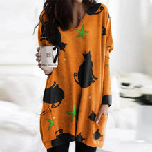Load image into Gallery viewer, Halloween Cat Pumpkin Long Sleeve Dress
