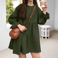 Load image into Gallery viewer, Long Sleeve Pleated Mini Cotton Linen Dress
