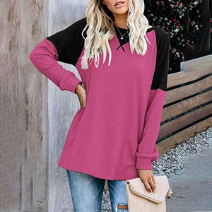 Round Neck Long Sleeve Color Block T-Shirt
