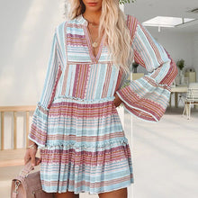 Load image into Gallery viewer, Printed Long Sleeve V-Neck Panel Casual Dress
