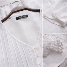 Load image into Gallery viewer, Jacquard Pleated Lace Hollow Out V-neck Plus Size Blouse
