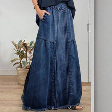 Load image into Gallery viewer, Women Distressed Solid Color Elastic Waist Loose Denim Skirt
