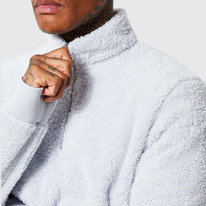 Mens Fuzzy Sherpa Pullover Long Sleeve Fleece Sweatshirts