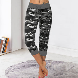 Camo Print Drawstring Capris Pants