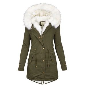 Women Winter Parka Coat Fur Collar Hooded Jacket