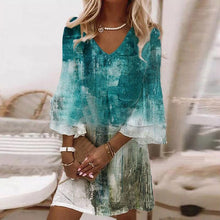Load image into Gallery viewer, Watercolor Floral Print Ruffle Sleeves Mini Dress
