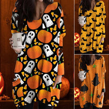 Load image into Gallery viewer, Halloween Cat Pumpkin Long Sleeve Dress
