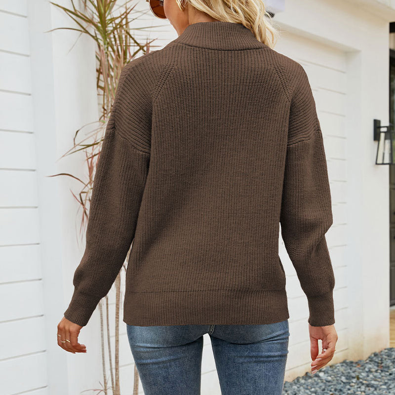 Knitted Long Sleeve Zip Sweater