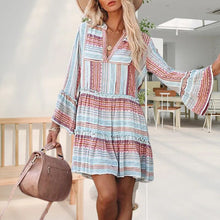 Load image into Gallery viewer, Printed Long Sleeve V-Neck Panel Casual Dress
