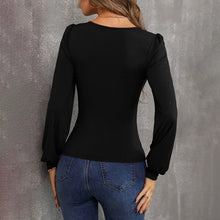 Load image into Gallery viewer, Balloon Sleeve U-Neck Slim Knit Tops
