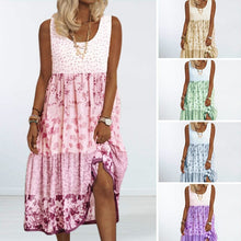 Load image into Gallery viewer, Women&#39;s Sleeveless Floral Print Summer Round Neck Dress
