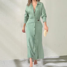 Load image into Gallery viewer, Solid Color Long Sleeve Lapel Dress
