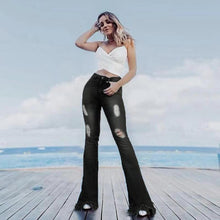 Load image into Gallery viewer, Denim High-waist Ripped Trousers

