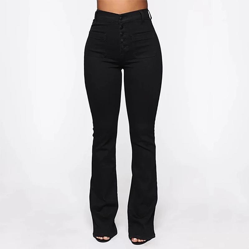 Washed High Waist Button Boot-cut Jeans