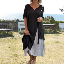 Load image into Gallery viewer, Asymmetrical Dress with Short Sleeves and V-neck
