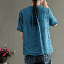 Load image into Gallery viewer, Loose Embroidered V-Neck Short Sleeve T-Shirt
