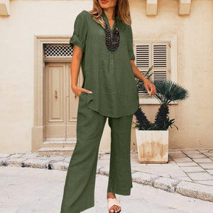 Two-piece Cotton and Linen Pants for Women