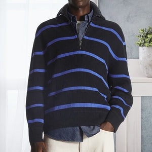 Lapel Striped Knit Sweater