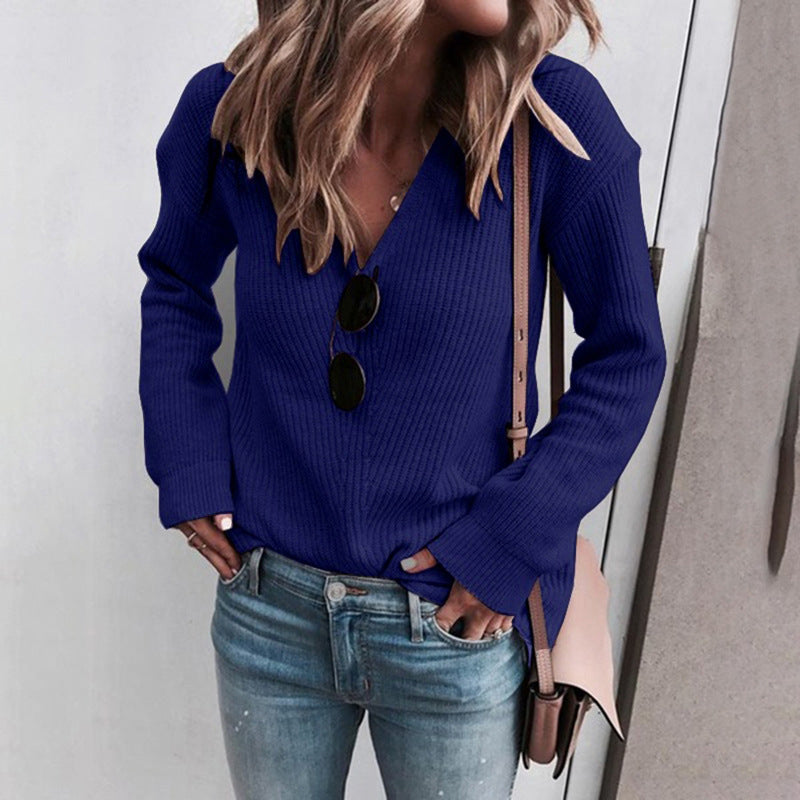 Fashionable V-neck Knitted Sweater
