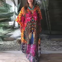 Load image into Gallery viewer, V-Neck Beach Dress With Peacock Print
