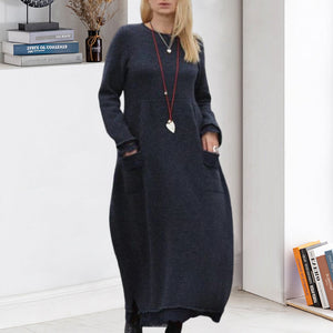 Long Crew Neck Pullover Knit Dress