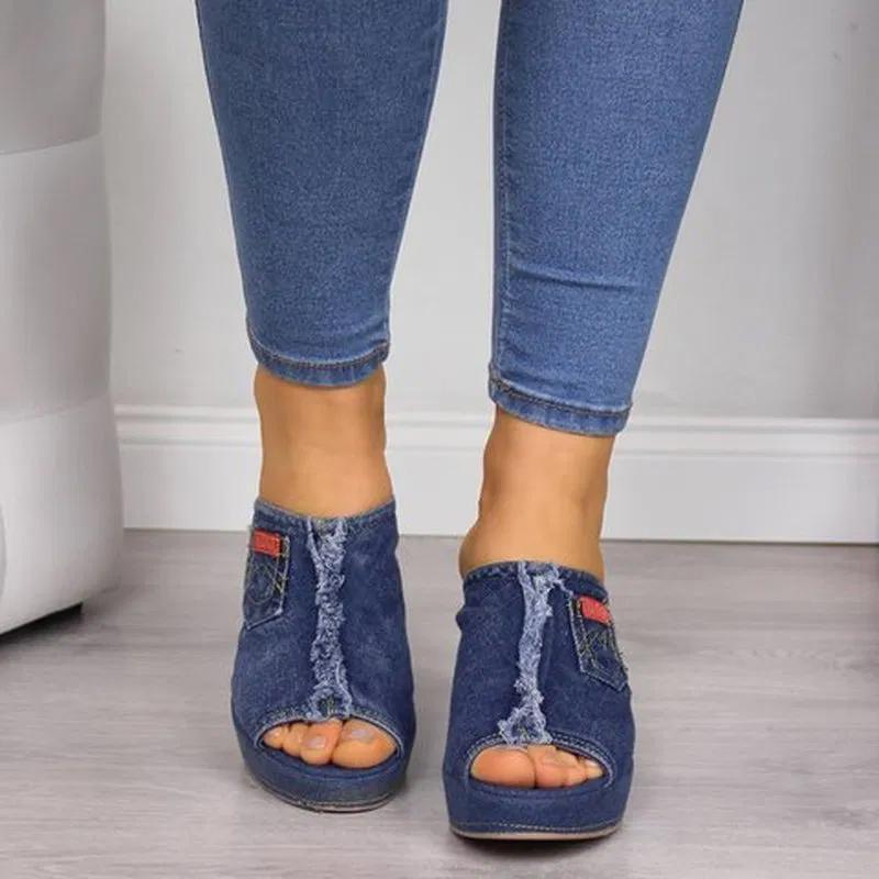 Fashion Denim Wedge Heel Sandals