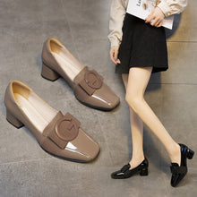 Load image into Gallery viewer, Patent Leather Square Toe Chunky Heel British Shoes
