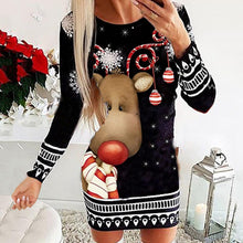 Load image into Gallery viewer, Long Sleeve Round Neck Pullover Christmas Print Sexy Pack Hip Dress
