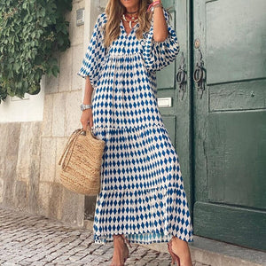 Boho Puff Sleeve Maxi Loose Dress