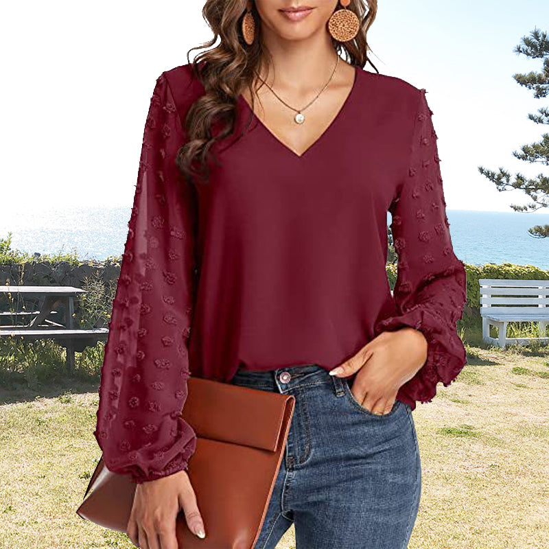 V-neck Long-sleeve Chiffon Shirt