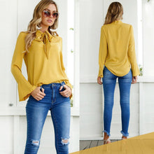 Load image into Gallery viewer, Lace-up Long Sleeve Chiffon Blouse
