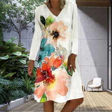 Load image into Gallery viewer, Printed Long Sleeve Crew Neck Dress
