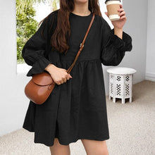 Load image into Gallery viewer, Long Sleeve Pleated Mini Cotton Linen Dress
