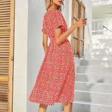 Load image into Gallery viewer, Deep V-neck Short-sleeved Floral Dress
