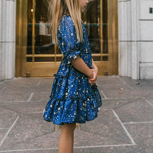 Load image into Gallery viewer, Children&#39;s Square Neck Lantern Sleeve Floral Plaid Dress
