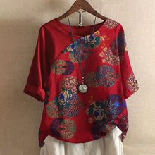 Load image into Gallery viewer, Women&#39;s Button Short Sleeve Floral Print T-Shirt
