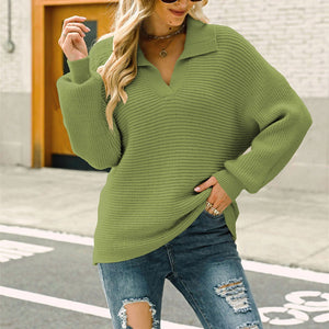 Solid Color Lapel Sweater