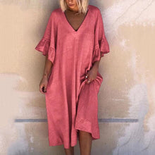 Load image into Gallery viewer, Solid Color Sexy V-neck Stitching Loose Dress
