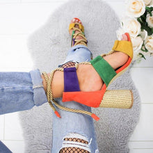 Load image into Gallery viewer, Multi-color Lace-up Heeled Sandals
