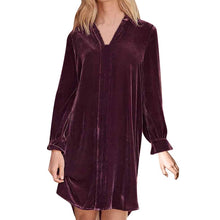 Load image into Gallery viewer, Long-Sleeve V-Neck Panel Gold Velvet Dress
