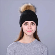 Load image into Gallery viewer, Women Wool Fox Fur Poms Warm Knitted Casual Hat
