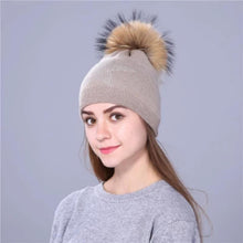 Load image into Gallery viewer, Women Wool Fox Fur Poms Warm Knitted Casual Hat
