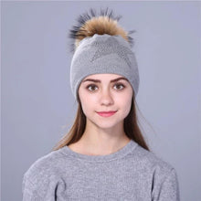 Load image into Gallery viewer, Women Wool Fox Fur Poms Warm Knitted Casual Hat
