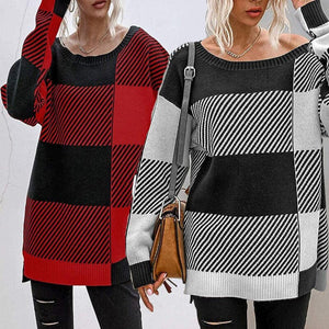 Plaid Contrast Knit Sweater