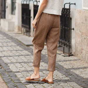 Plain Cotton Linen Casual Pants for Women