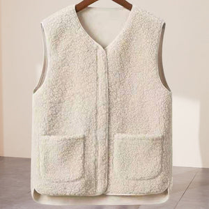 Ladies Faux Sherpa Sleeveless V-Neck Vest