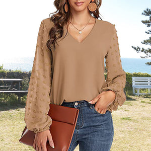 V-neck Long-sleeve Chiffon Shirt