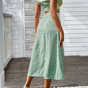 Women's Floral Print Side Slit Midi Long Boho Skirt