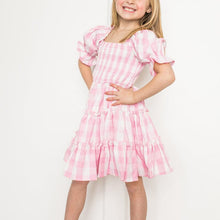 Load image into Gallery viewer, Children&#39;s Square Neck Lantern Sleeve Floral Plaid Dress
