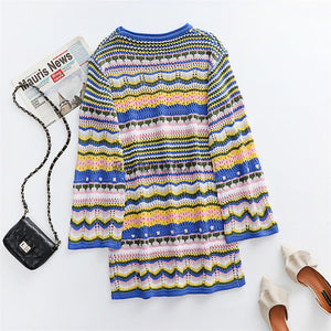 Crewneck Rainbow Striped Knit Sweater